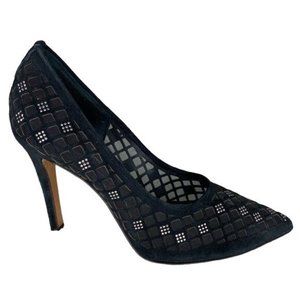 Franco Russo Napoli ladies stiletto black suede heels shiny 8.5 made in Italy